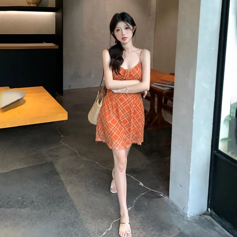 HUINIAN Slip Dresses Women's Orange-5