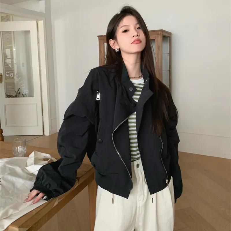 HUINIAN Cropped Coats Women's Black-2