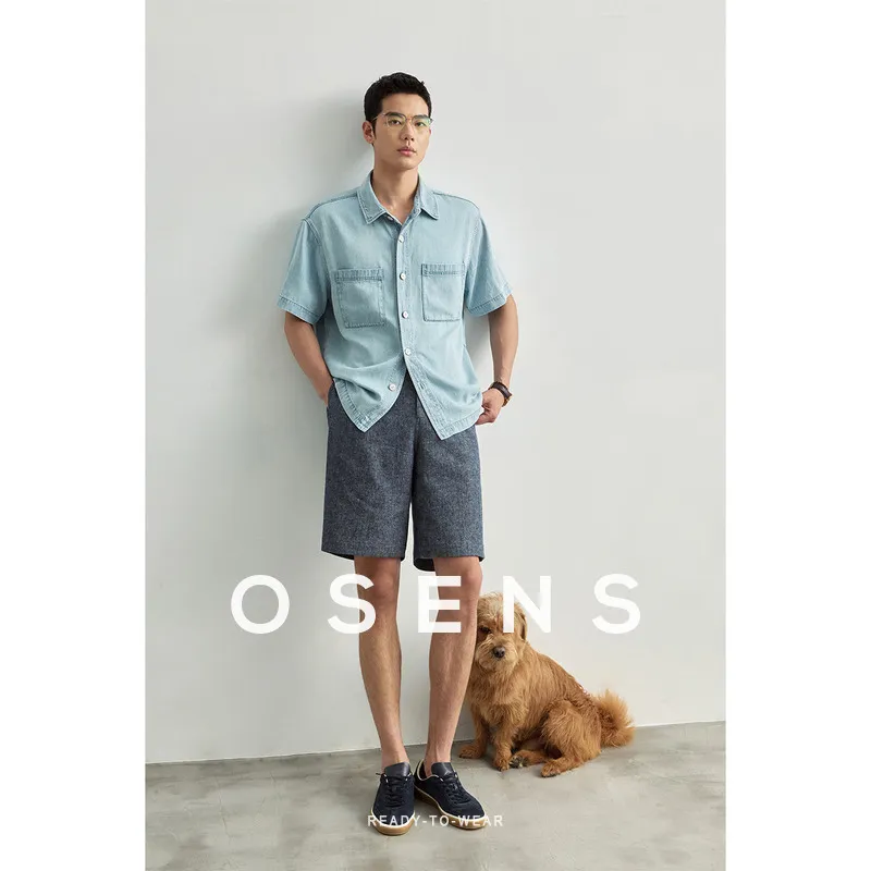 Osens Shirts Men Washed Blue-3