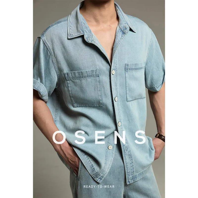 Osens Shirts Men Washed Blue-1