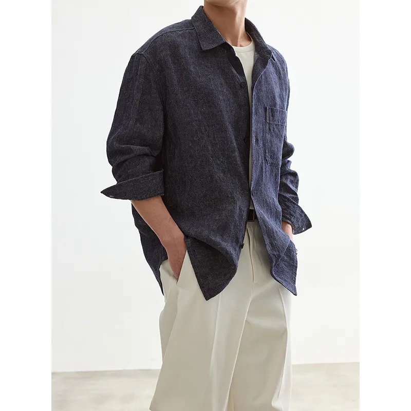 Osens Shirts Men Linen Blue-2