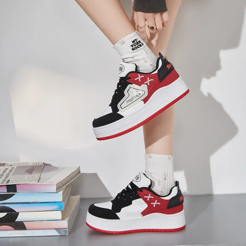 Medd White Sneakers Thermal Height Increasing Lightweight Low Top Skateboard Shoes Women's-10
