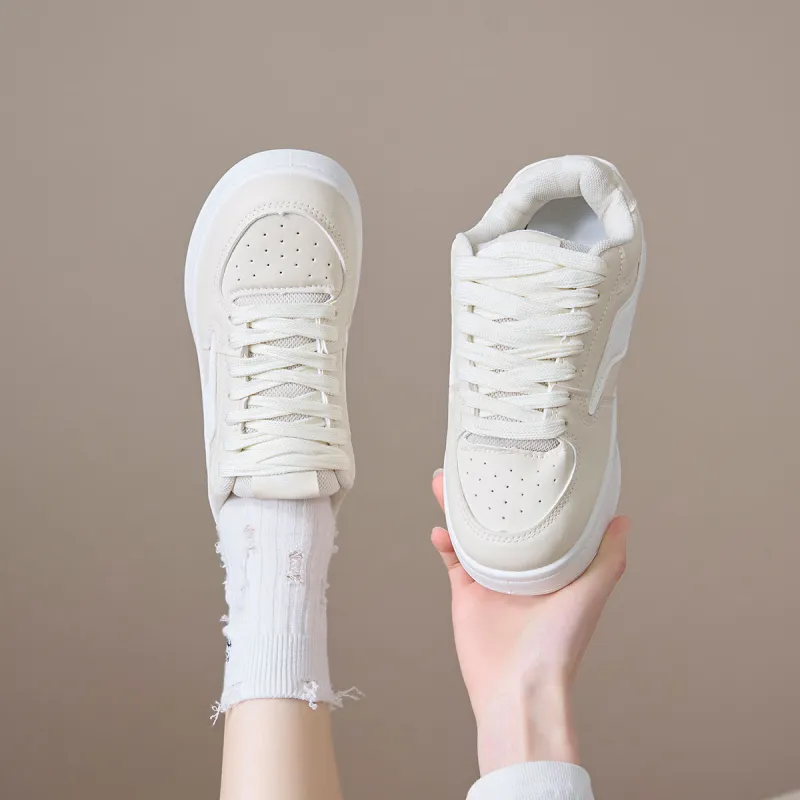 Medd Small White Shoes Anti Slip And Wear Resistant Height Increasing Low Top Skateboard Shoes Women's-8