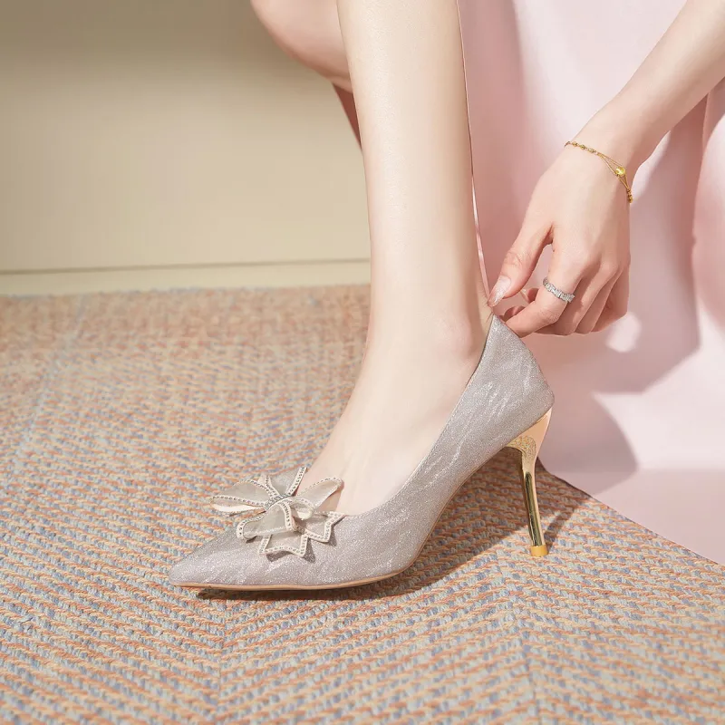Medd Bowknot French Crystal Wedding Shoes High Heels Women's-19