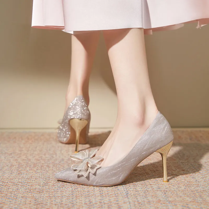 Medd Bowknot French Crystal Wedding Shoes High Heels Women's-13
