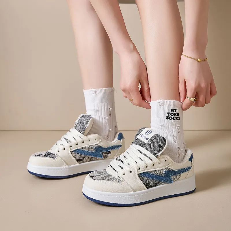 Medd Anti Slip And Wear Resistant Breathable Low Top Skateboard Shoes Women's Denim Blue-2