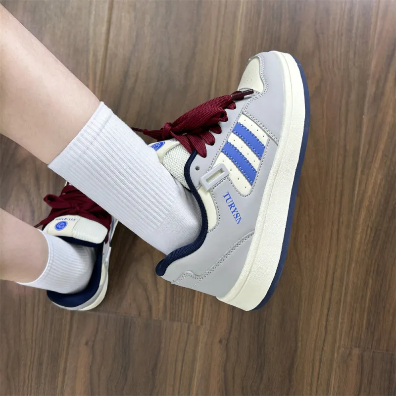 Medd Cushioning, Impact Resistant, Abrasion Resistant Low Top Skateboard Shoes Unisex Beige Dark Blue-3