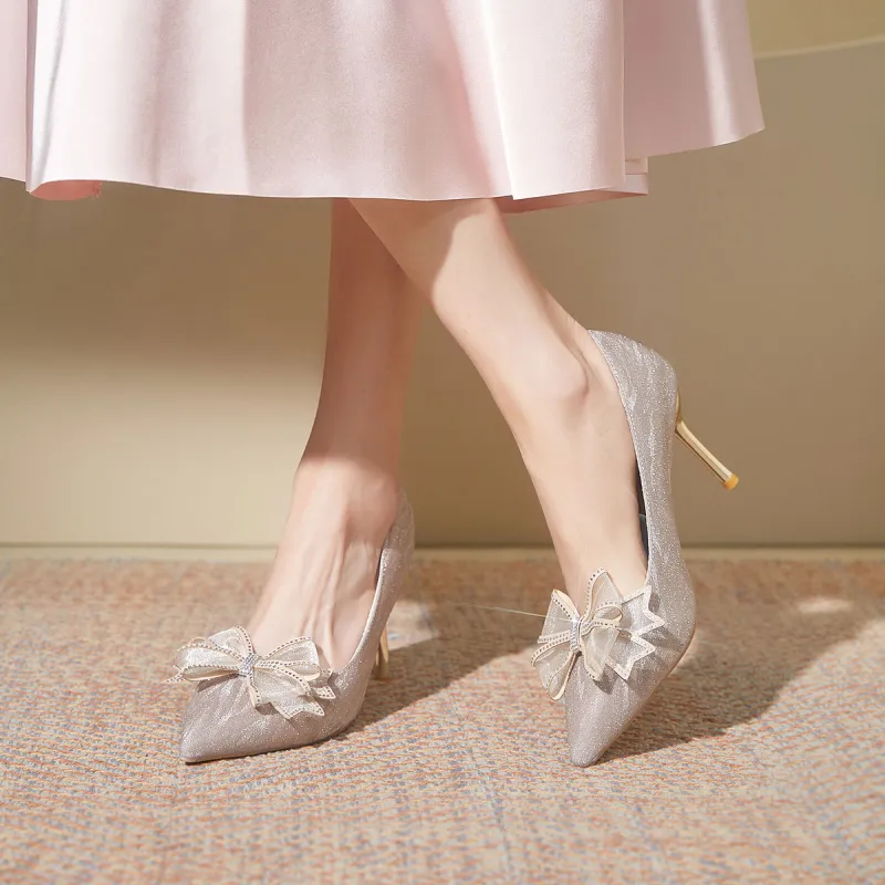 Medd Bowknot French Crystal Wedding Shoes High Heels Women's-12
