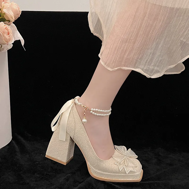Medd Chunky Heel High Heels 8.5cm Women's Apricot-1