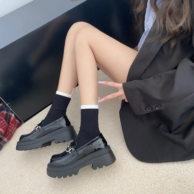 Medd Trendy Loafers Height Approx. 6cm Women's Classic Black & White Color Scheme-7