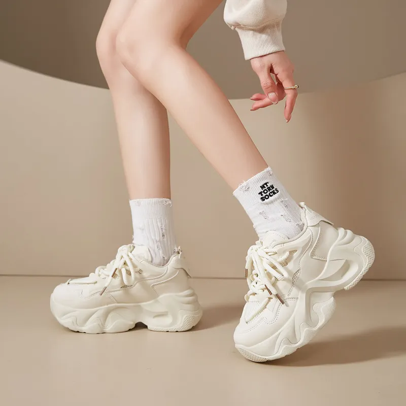 SHUXIAOBEI Cushioning Slip Resistant Breathable Height Increasing Thermal Low Top Chunky Sneakers Women's-13