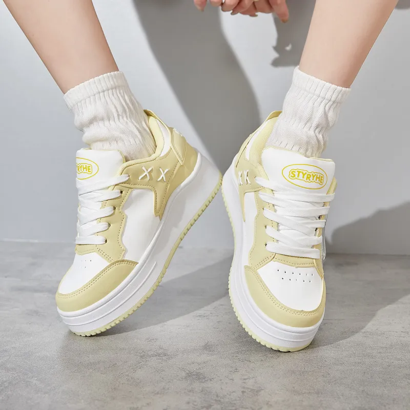 Medd White Sneakers Thermal Height Increasing Lightweight Low Top Skateboard Shoes Women's-25