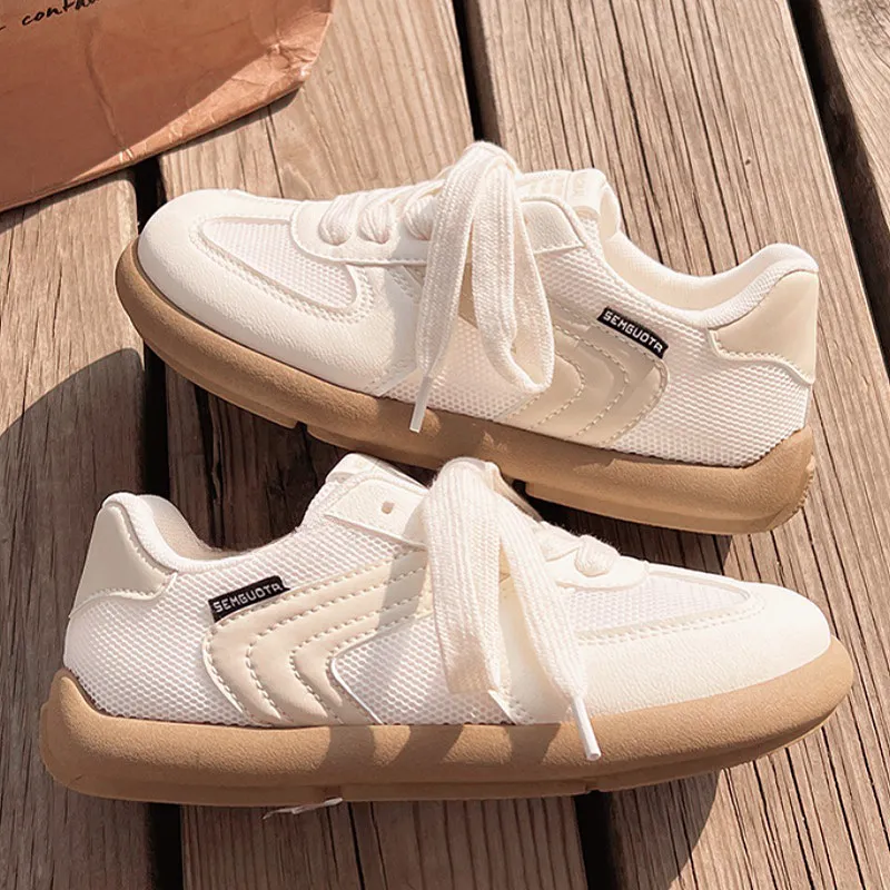 Medd Anti Slip Wear Resistant Low Top Stylish Skateboarding Shoes Women's Soft Beige-1