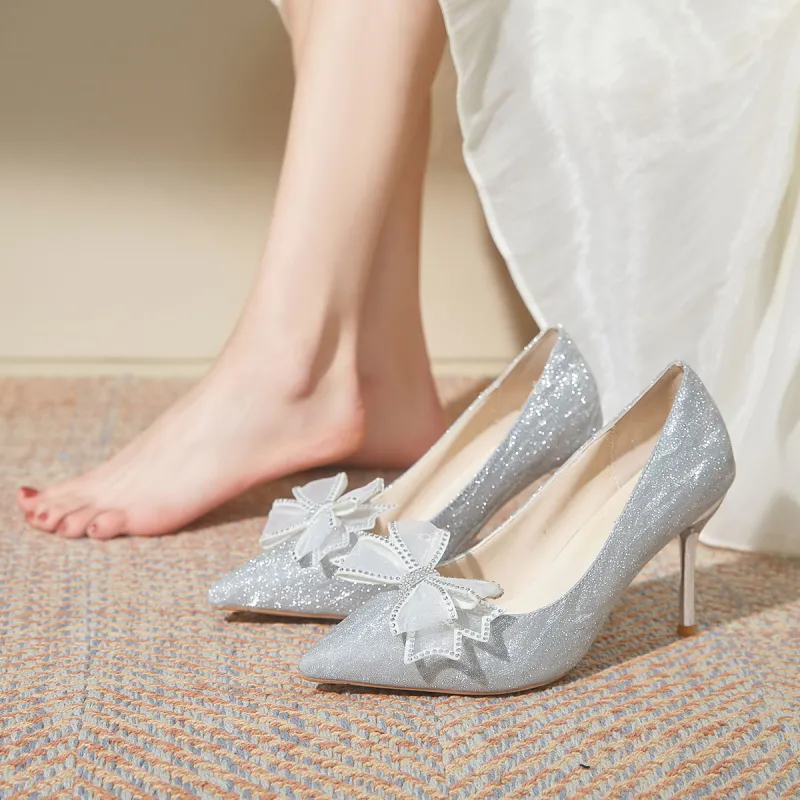 Medd Bowknot French Crystal Wedding Shoes High Heels Women's-1