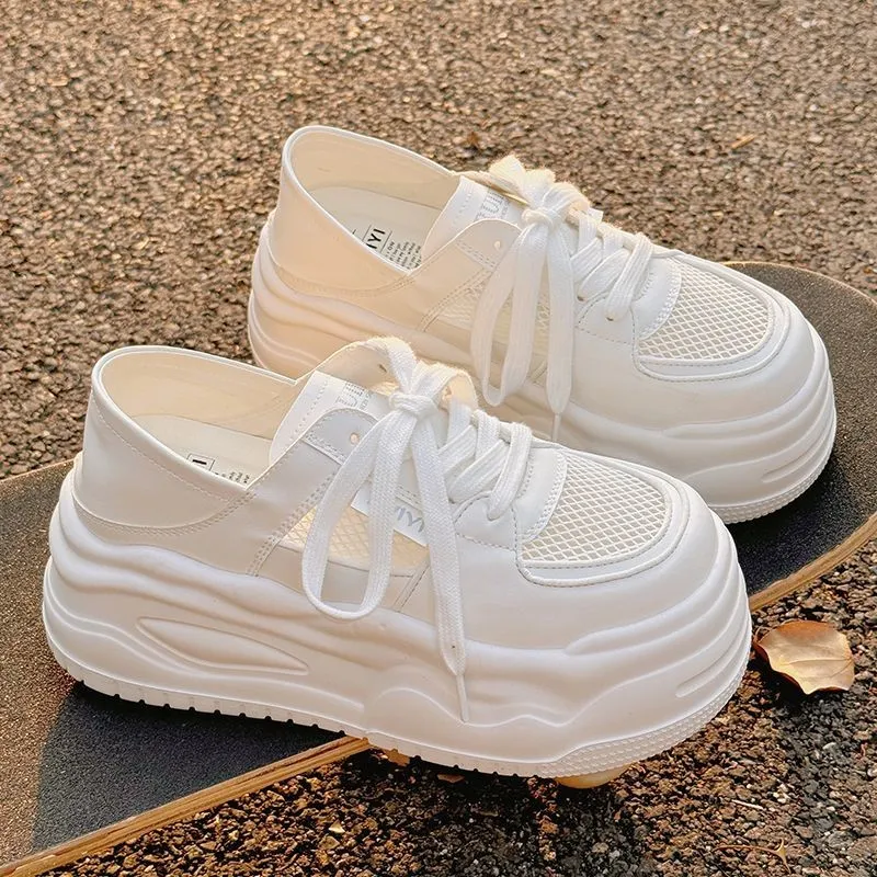 Medd Anti Slip And Wear Resistant Height Increasing Low Top Life Casual Skateboard Shoes Women's Ecru Adjustable-3