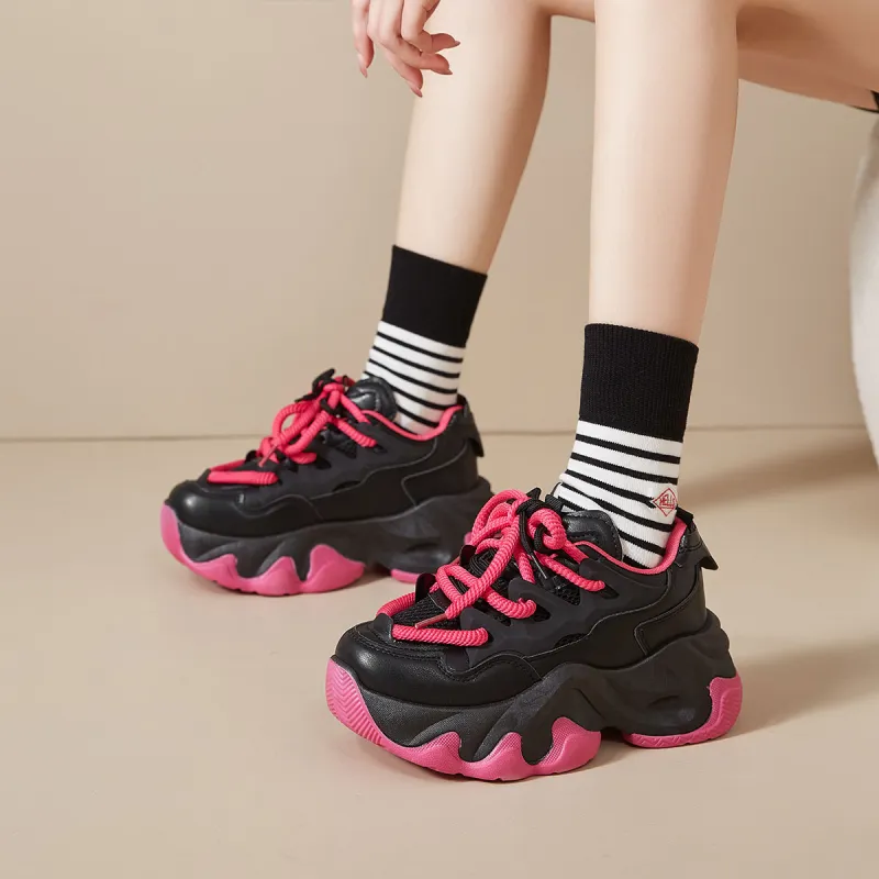 SHUXIAOBEI Cushioning Slip Resistant Breathable Height Increasing Thermal Low Top Chunky Sneakers Women's-19