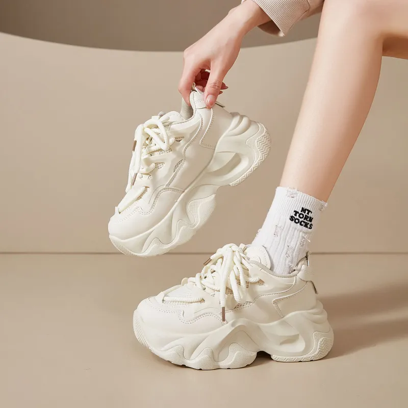 SHUXIAOBEI Cushioning Slip Resistant Breathable Height Increasing Thermal Low Top Chunky Sneakers Women's-11