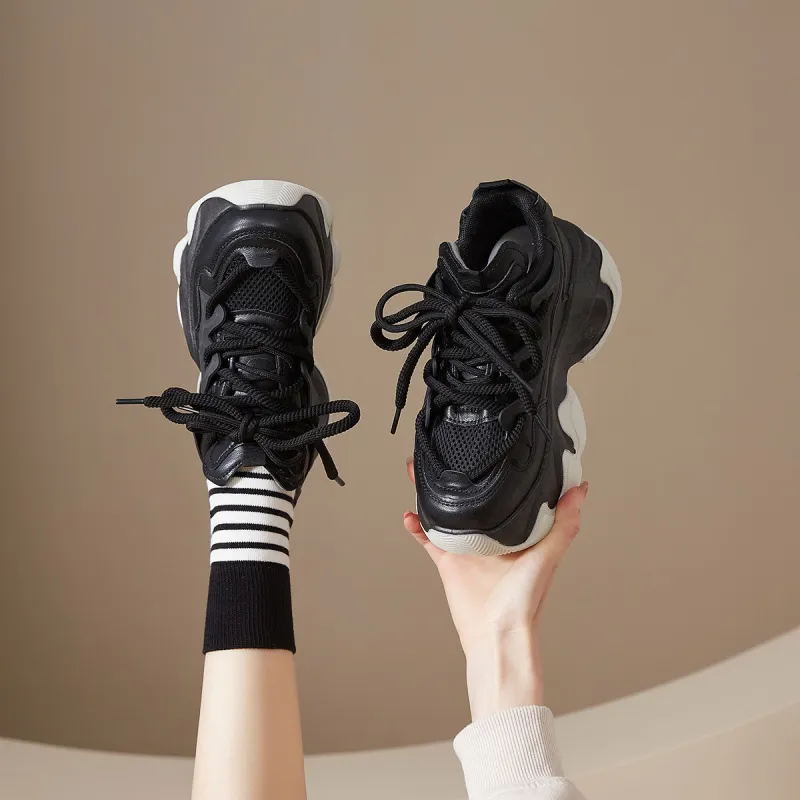 SHUXIAOBEI Cushioning Slip Resistant Breathable Height Increasing Thermal Low Top Chunky Sneakers Women's-5