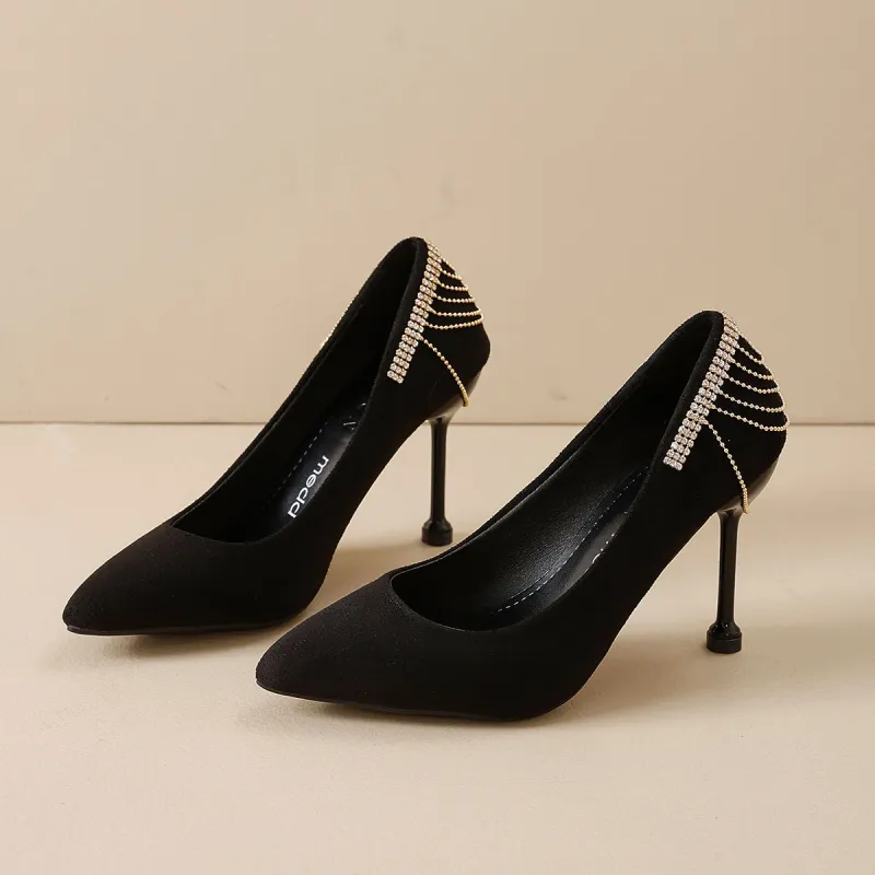 Medd Fashion Apparel Stylish Individual Comfort Versatile Premium Queen Slim Heel High Heels Women's Black-1