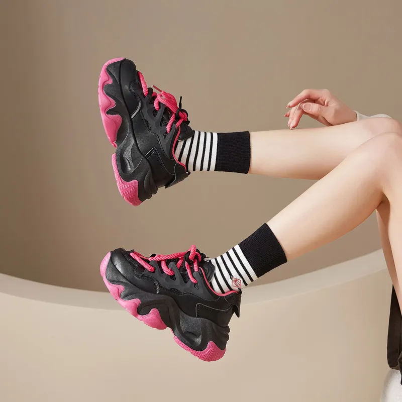 SHUXIAOBEI Cushioning Slip Resistant Breathable Height Increasing Thermal Low Top Chunky Sneakers Women's-18