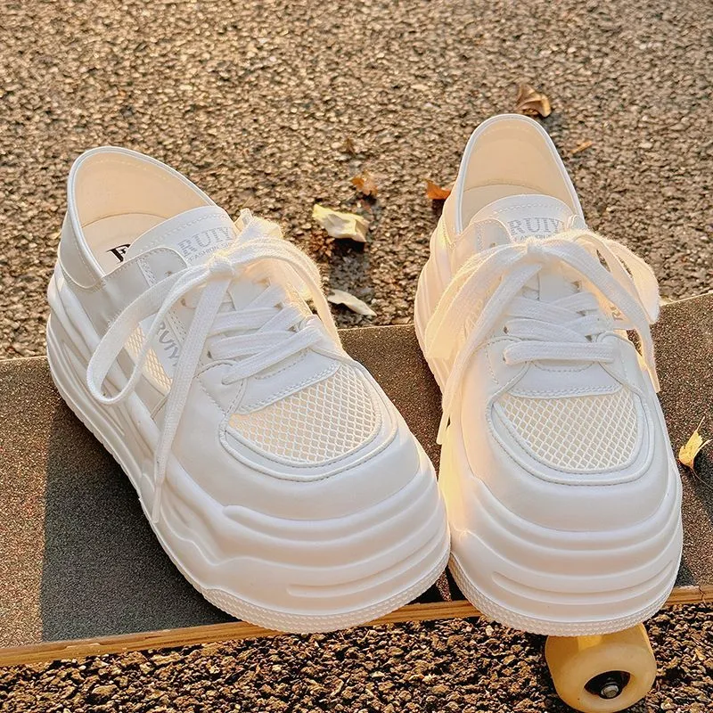 Medd Anti Slip And Wear Resistant Height Increasing Low Top Life Casual Skateboard Shoes Women's Ecru Adjustable-1