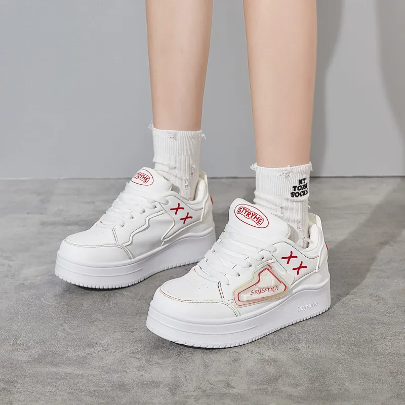Medd White Sneakers Thermal Height Increasing Lightweight Low Top Skateboard Shoes Women's-20