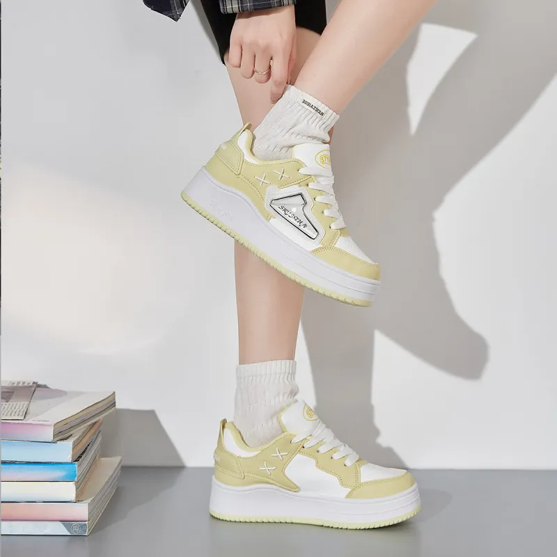 Medd White Sneakers Thermal Height Increasing Lightweight Low Top Skateboard Shoes Women's-22