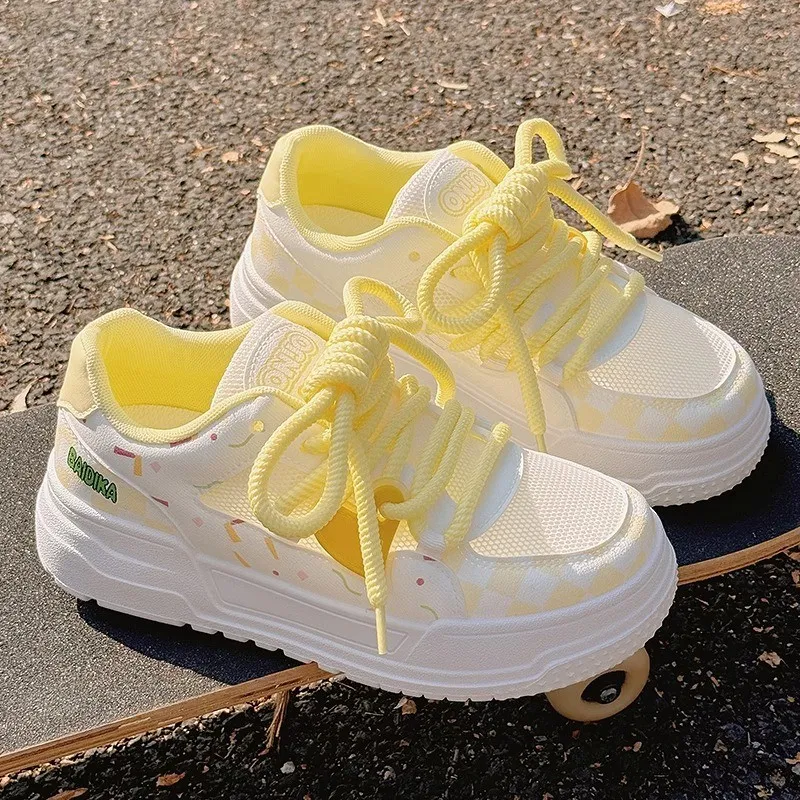 Medd Low Top Skateboard Shoes Women's Beige Yellow Tone-2