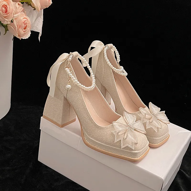 Medd Chunky Heel High Heels 8.5cm Women's Apricot-3