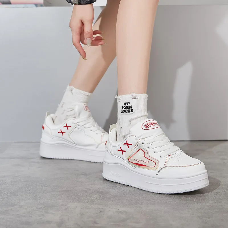Medd White Sneakers Thermal Height Increasing Lightweight Low Top Skateboard Shoes Women's-16