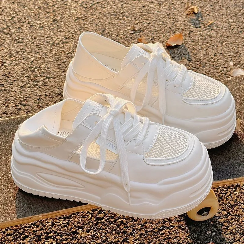 Medd Anti Slip And Wear Resistant Height Increasing Low Top Life Casual Skateboard Shoes Women's Ecru Adjustable-2
