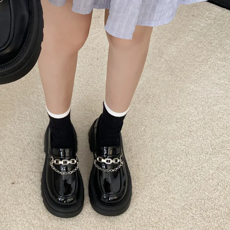 Medd Trendy Loafers Height Approx. 6cm Women's Classic Black & White Color Scheme-8
