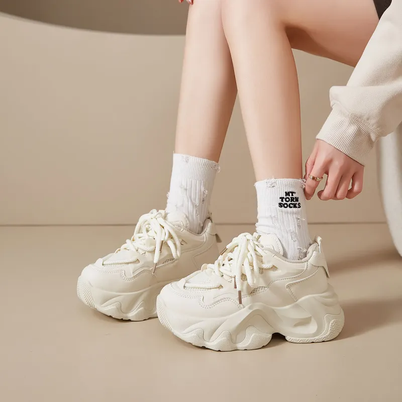 SHUXIAOBEI Cushioning Slip Resistant Breathable Height Increasing Thermal Low Top Chunky Sneakers Women's-12