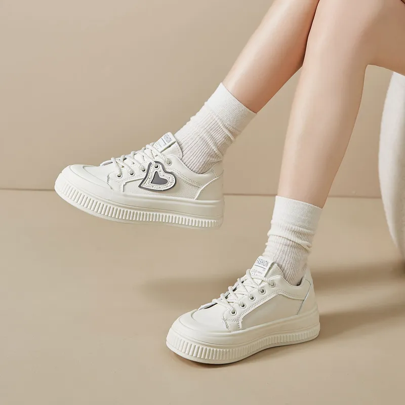 Medd Platform Casual Skateboard Shoes Versatile Niche Anti-Slip Wear-Resistant Low-Top Small White Shoes Women's-8