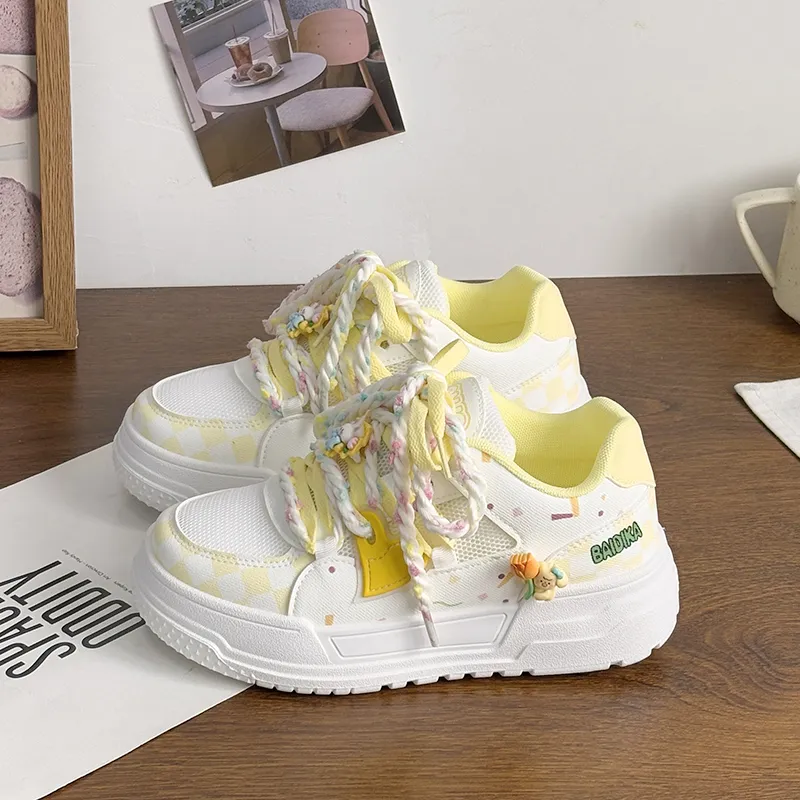 Medd Cushioning, Breathable, Height Increasing, Slip Resistant Low Top Skateboard Shoes Women's Yellow-2