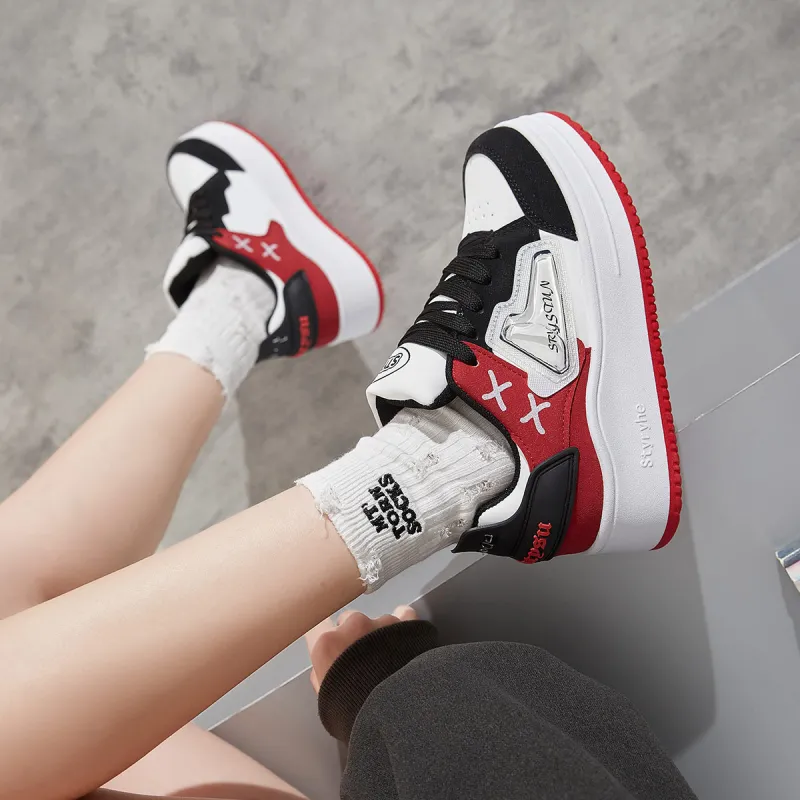 Medd White Sneakers Thermal Height Increasing Lightweight Low Top Skateboard Shoes Women's-12