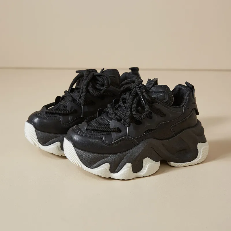 SHUXIAOBEI Cushioning Slip Resistant Breathable Height Increasing Thermal Low Top Chunky Sneakers Women's-6