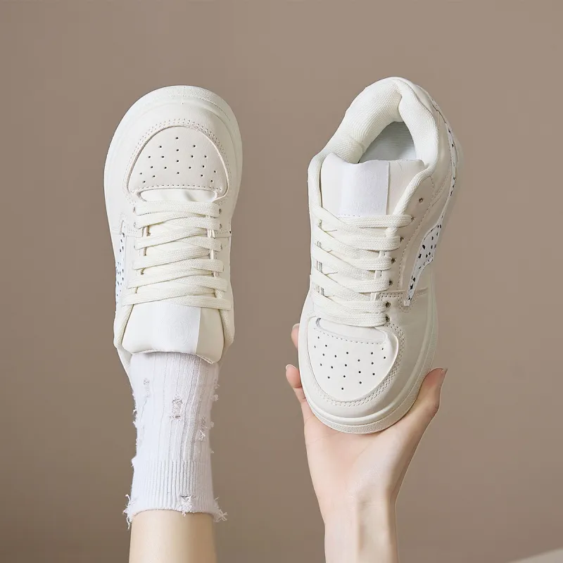 Medd Small White Shoes Anti Slip And Wear Resistant Height Increasing Low Top Skateboard Shoes Women's-7