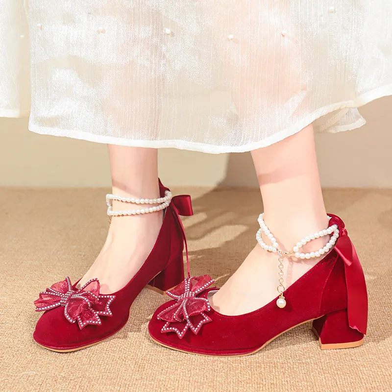 Medd Chunky Heel High Heels Women's Burgundy-5