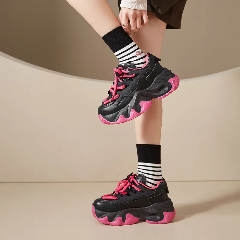 SHUXIAOBEI Cushioning Slip Resistant Breathable Height Increasing Thermal Low Top Chunky Sneakers Women's-21