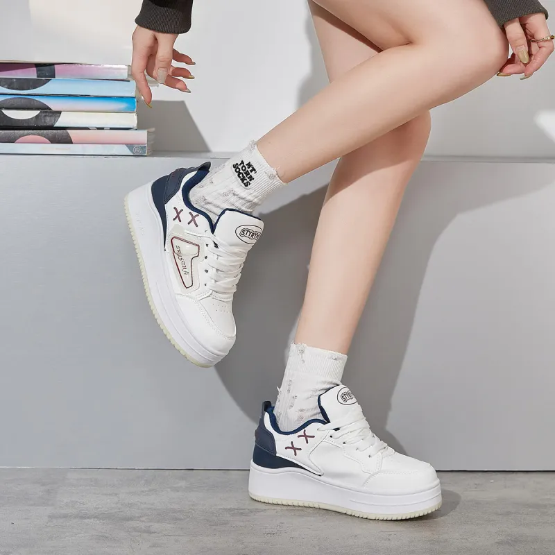 Medd White Sneakers Thermal Height Increasing Lightweight Low Top Skateboard Shoes Women's-3