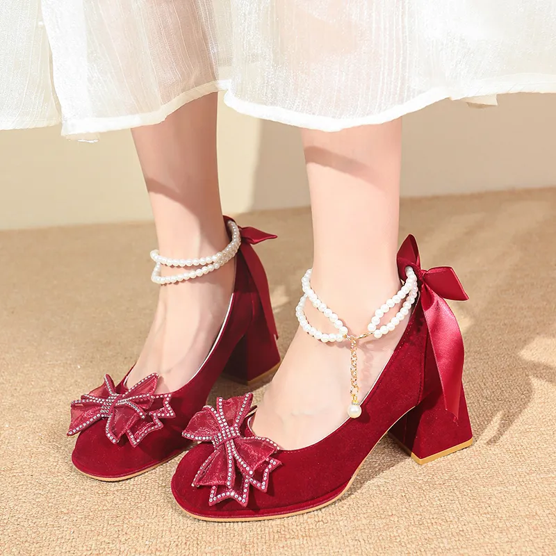Medd Chunky Heel High Heels Women's Burgundy-10