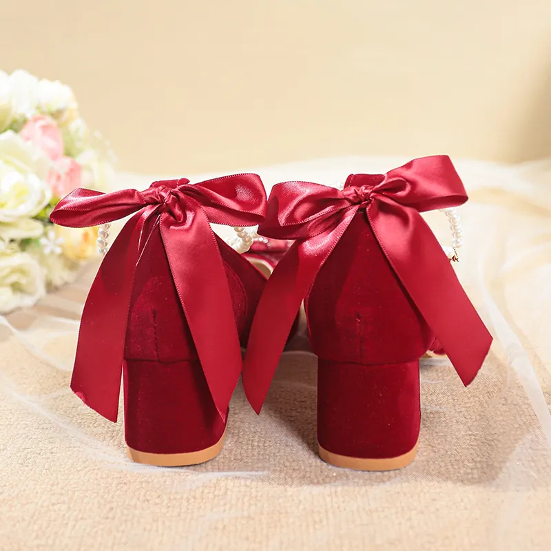 Medd Chunky Heel High Heels Women's Burgundy-2