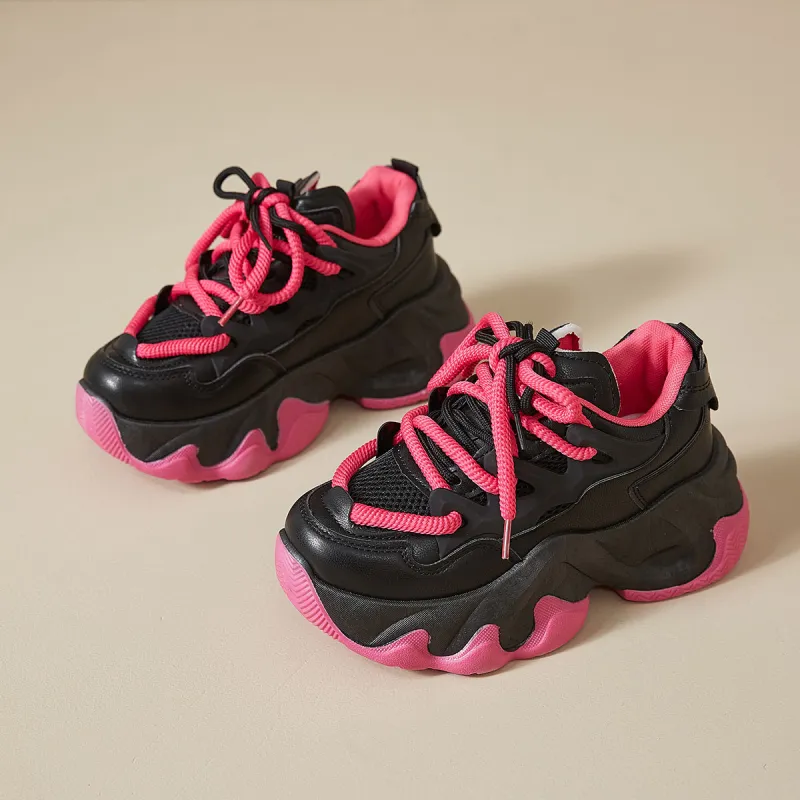 SHUXIAOBEI Cushioning Slip Resistant Breathable Height Increasing Thermal Low Top Chunky Sneakers Women's-23