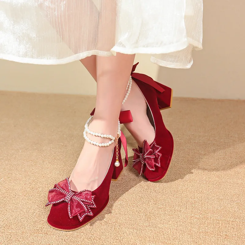 Medd Chunky Heel High Heels Women's Burgundy-9