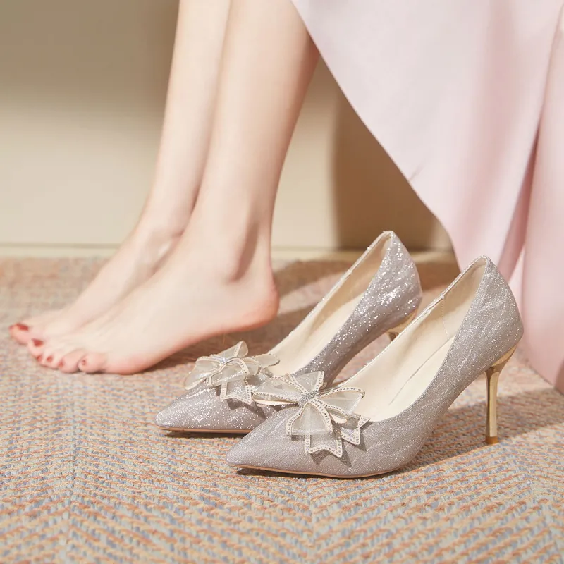 Medd Bowknot French Crystal Wedding Shoes High Heels Women's-11