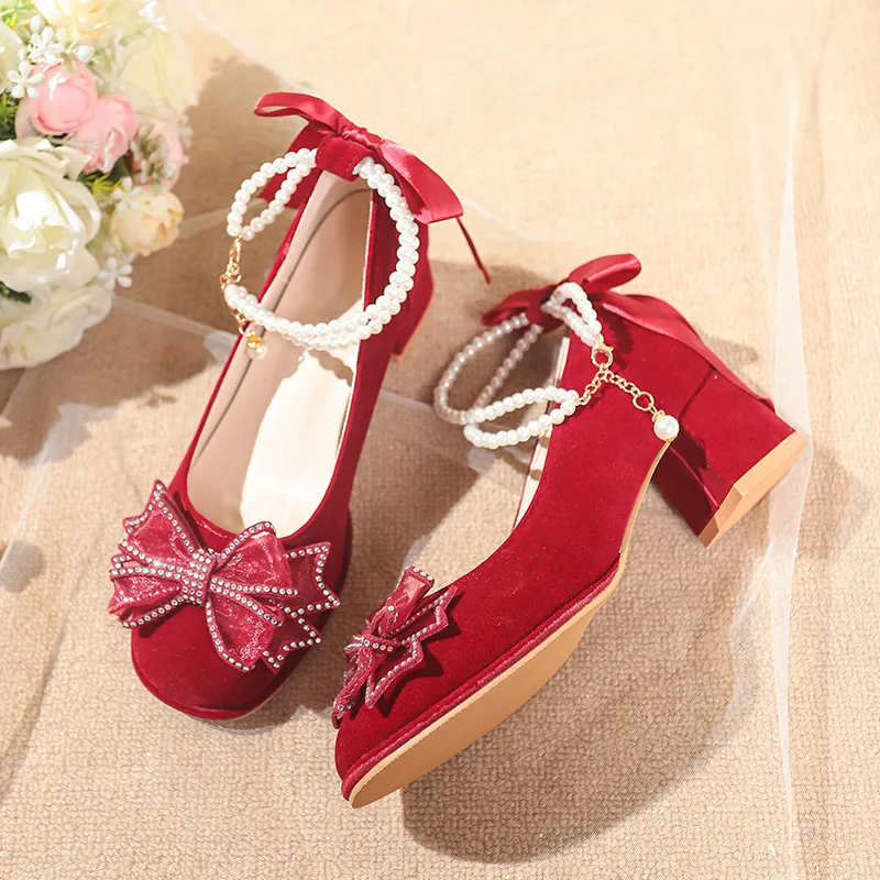 Medd Chunky Heel High Heels Women's Burgundy-1