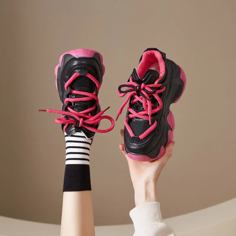 SHUXIAOBEI Cushioning Slip Resistant Breathable Height Increasing Thermal Low Top Chunky Sneakers Women's-22