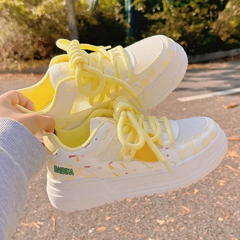 Medd Low Top Skateboard Shoes Women's Beige Yellow Tone-1
