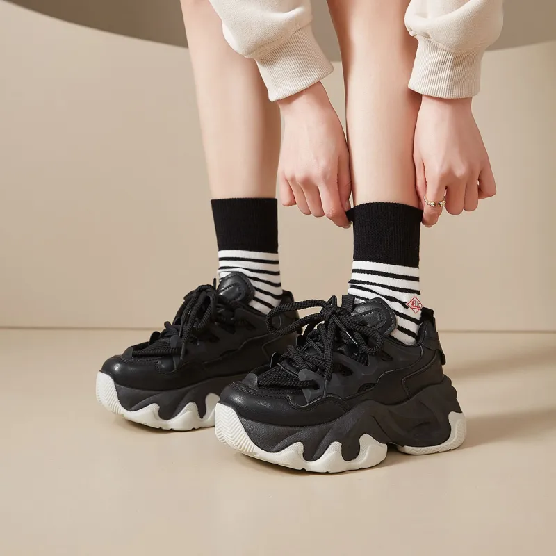SHUXIAOBEI Cushioning Slip Resistant Breathable Height Increasing Thermal Low Top Chunky Sneakers Women's-3